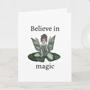 Watercolor of fairy with text "Believe in Magic"